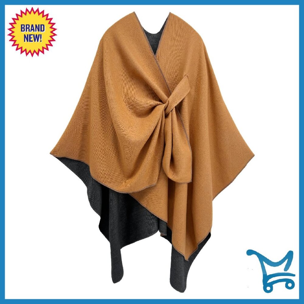 Reversible Cashmere-Like Shawl Wrap, Soft Poncho Cape, 61" Length, Versatile